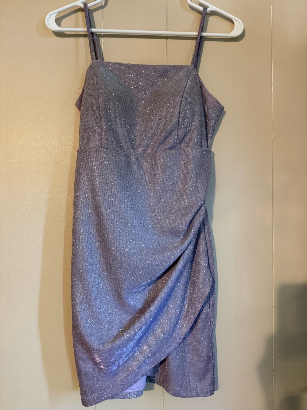 Shimmering Lavender Spaghetti-Strap Mini Dress